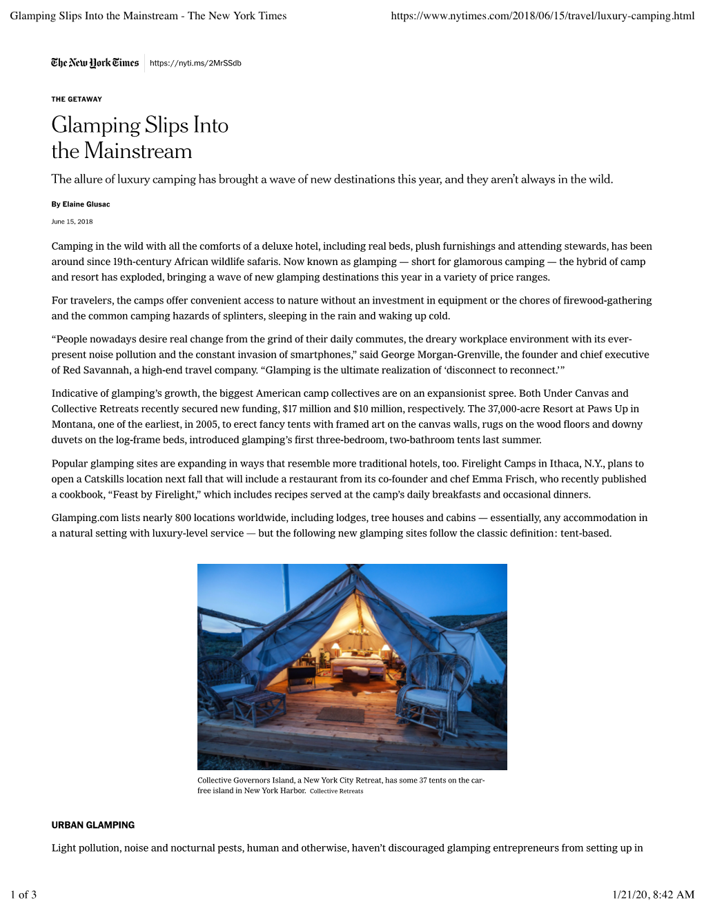 Glamping Slips Into the Mainstream - the New York Times