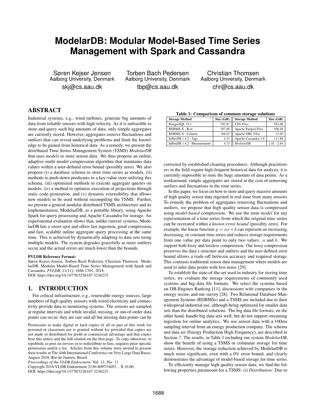 Modular Model-Based Time Series Management with Spark and Cassandra