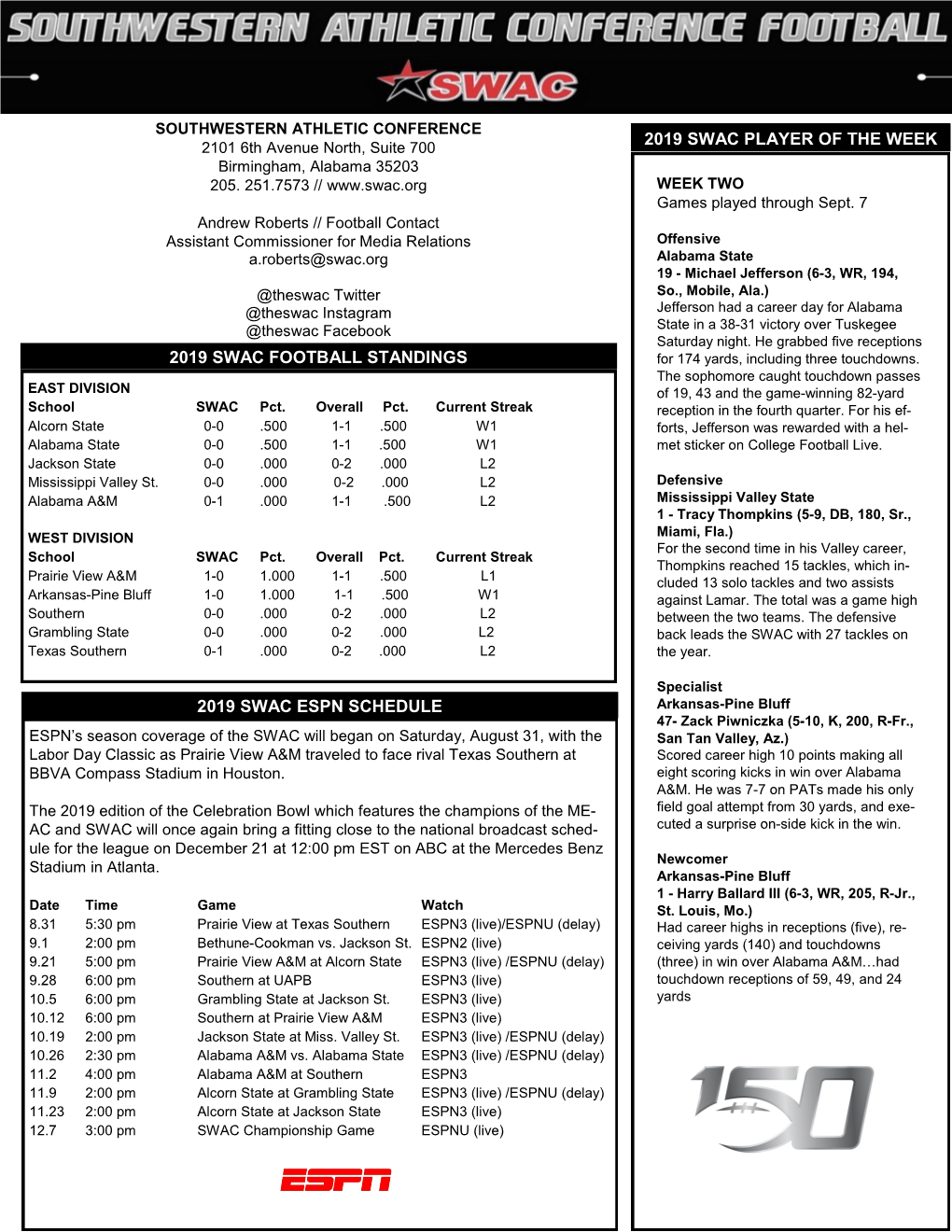 2019 Swac Schedule Grid