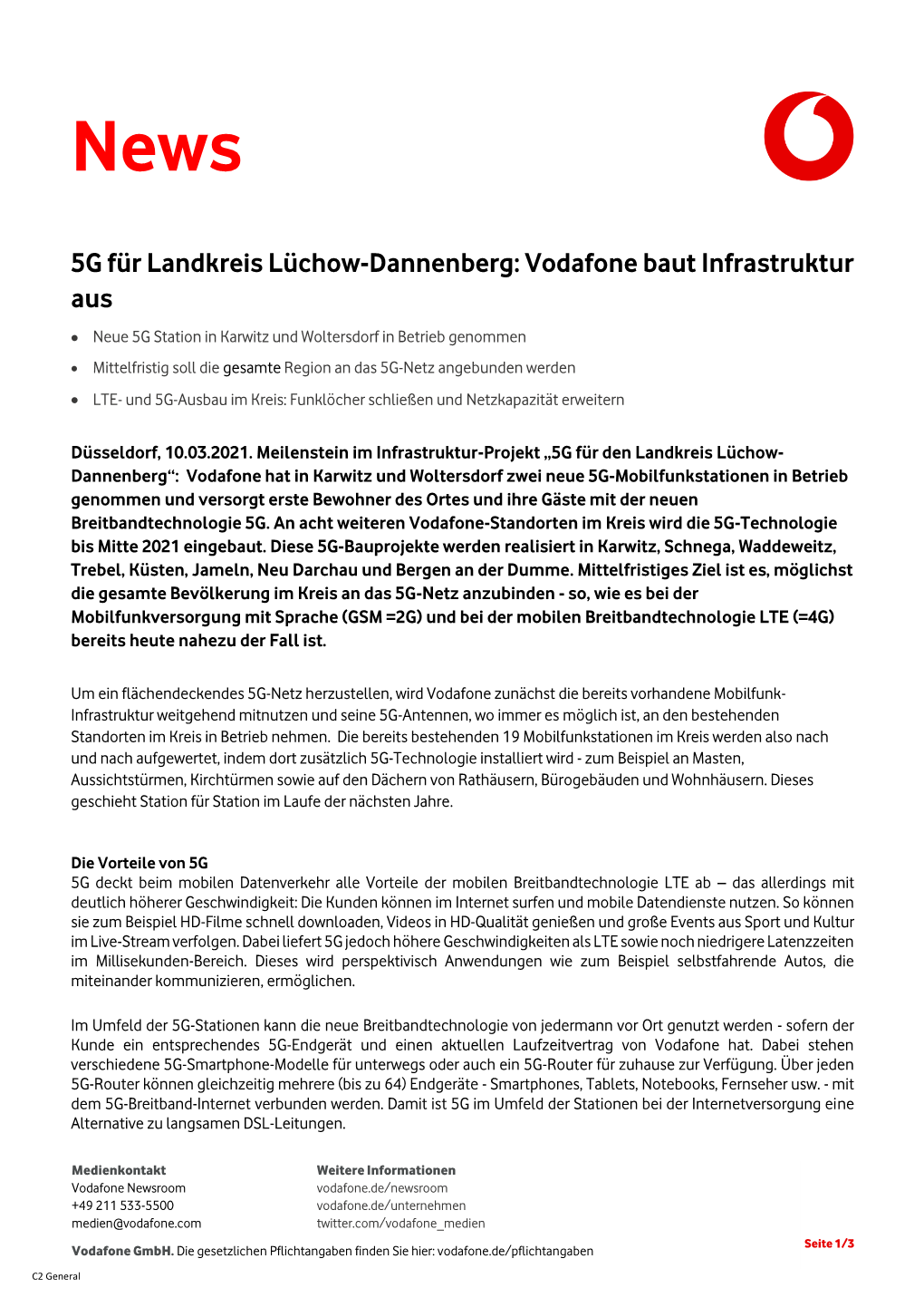 5G Für Landkreis Lüchow-Dannenberg: Vodafone