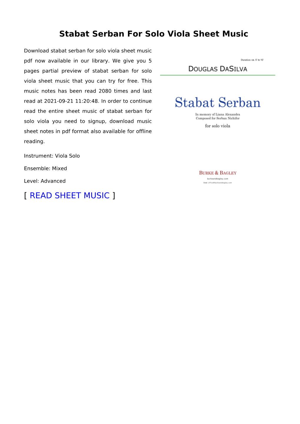 Stabat Serban for Solo Viola Sheet Music