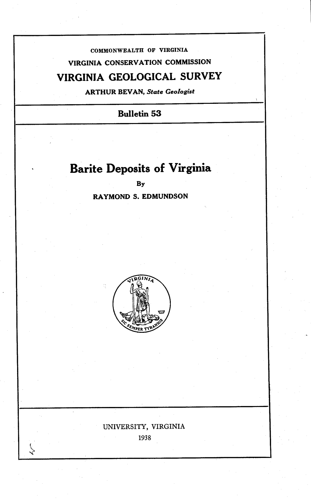 Barite Deposits of Virginia by R.AYMOND S