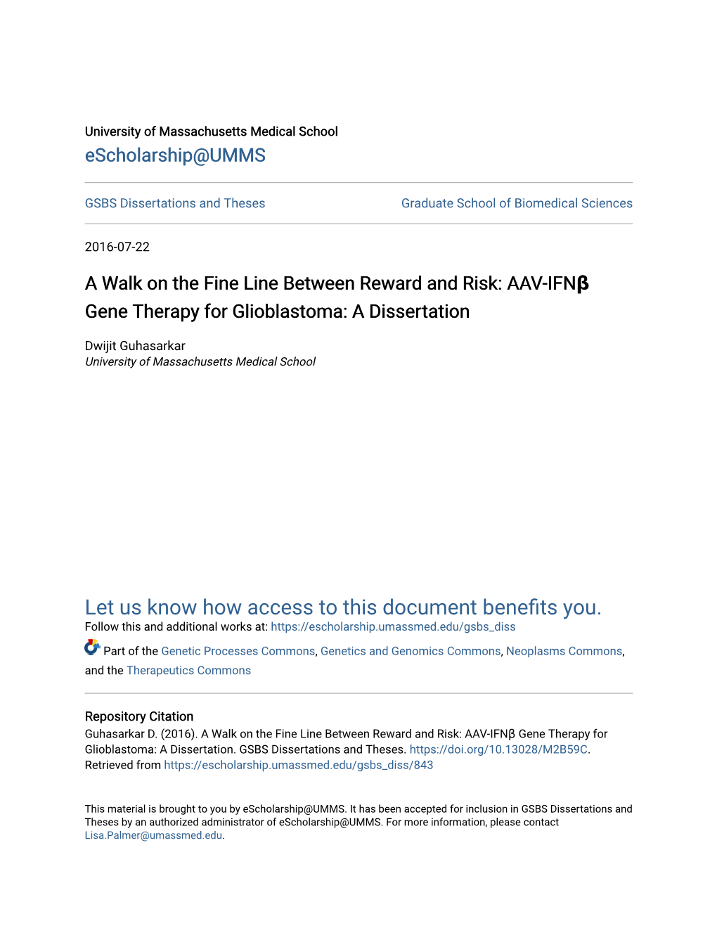 AAV-Ifnβ Gene Therapy for Glioblastoma: a Dissertation