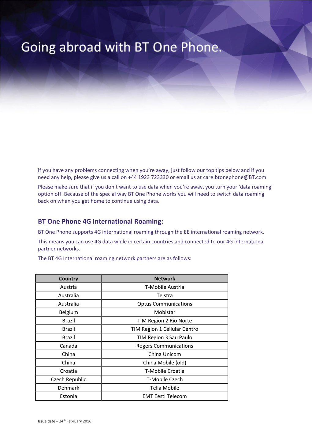 BT One Phone 4G International Roaming: BT One Phone Supports 4G International Roaming Through the EE International Roaming Network