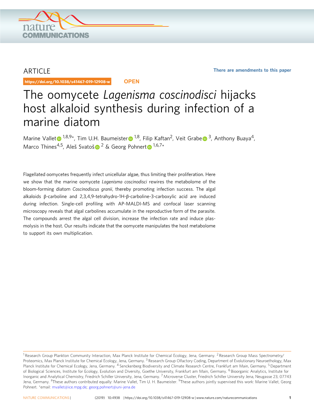 The Oomycete Lagenisma Coscinodisci Hijacks Host Alkaloid Synthesis During Infection of a Marine Diatom