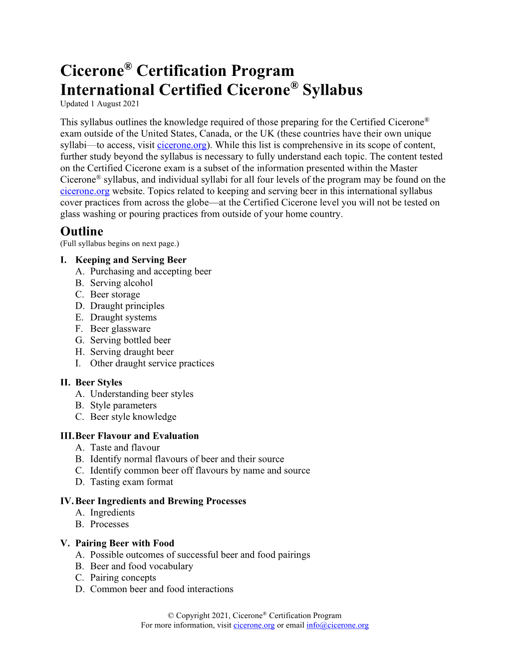 International English Certified Cicerone® Syllabus