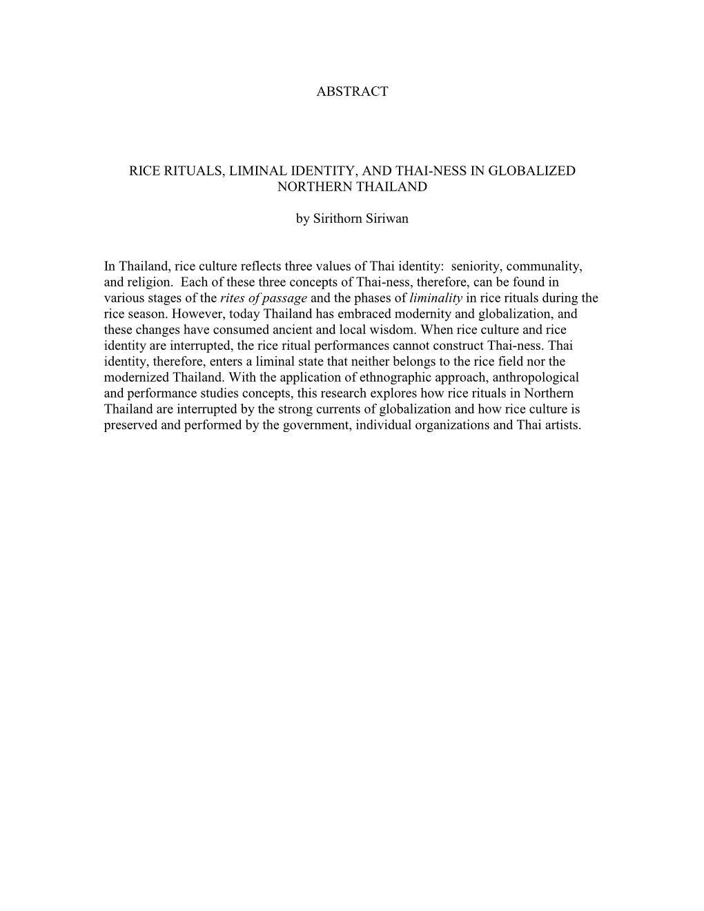 Abstract Rice Rituals, Liminal Identity, and Thai-Ness In