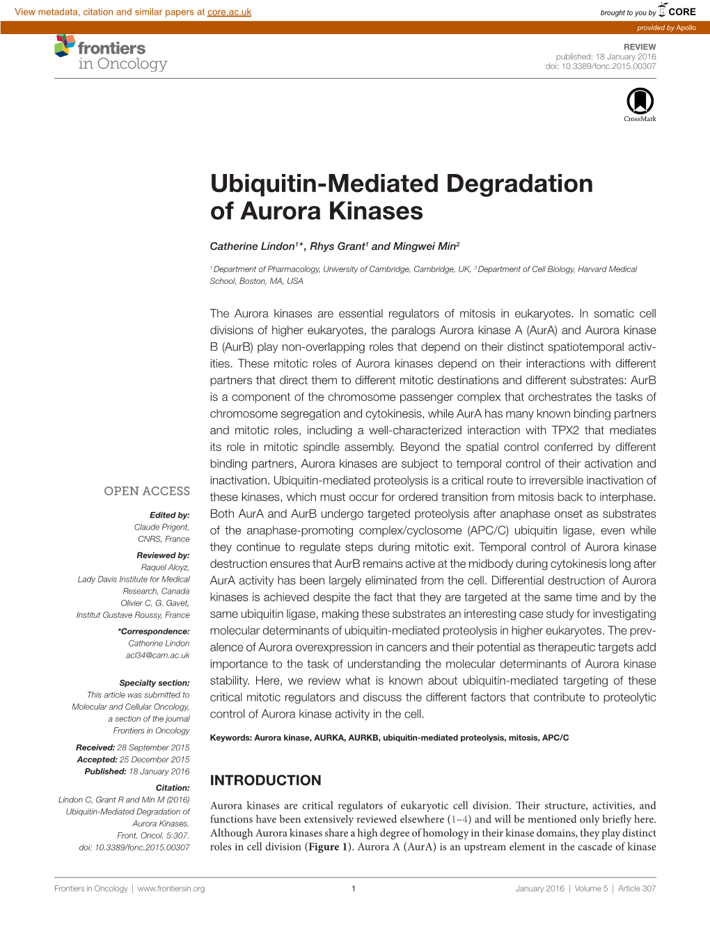 Ubiquitin-Mediated Degradation of Aurora Kinases