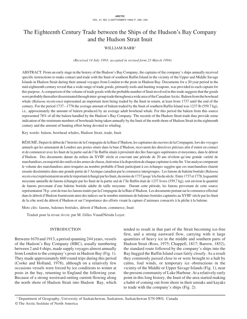 The Eighteenth Century Trade Between the Ships of the Hudson's