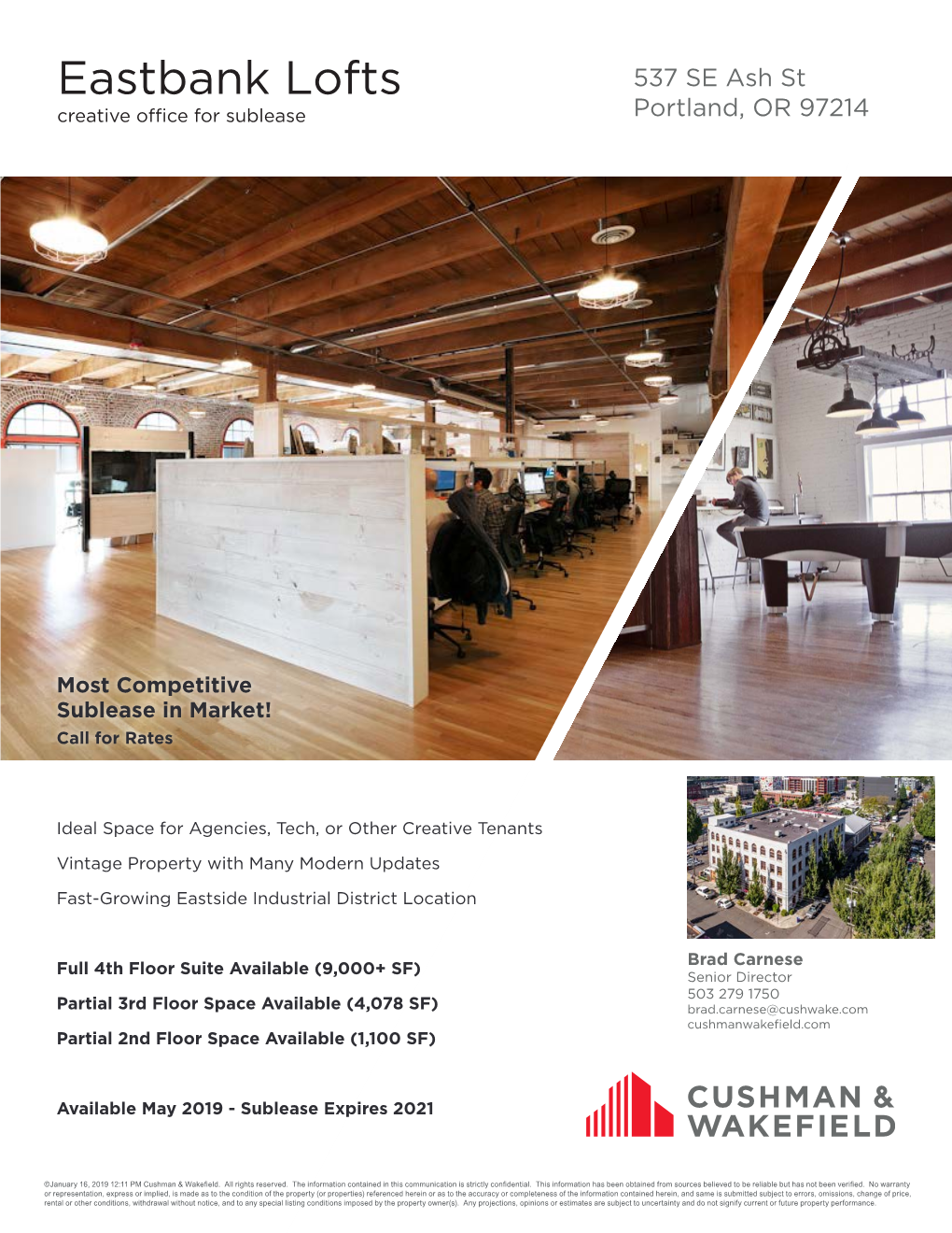 Eastbank Lofts 537 SE Ash St Creative OCe for Sublease Portland, OR 97214