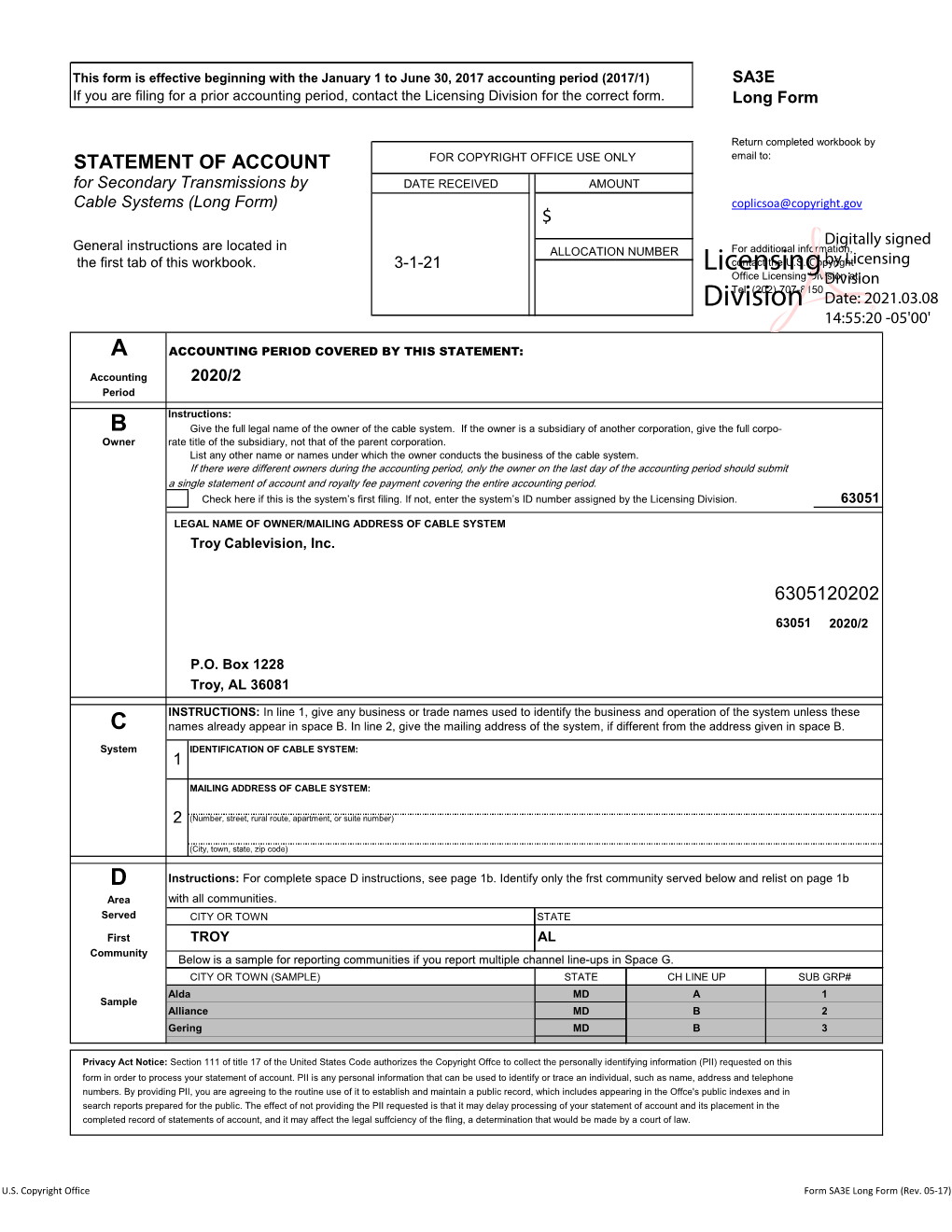 Licensing Division for the Correct Form