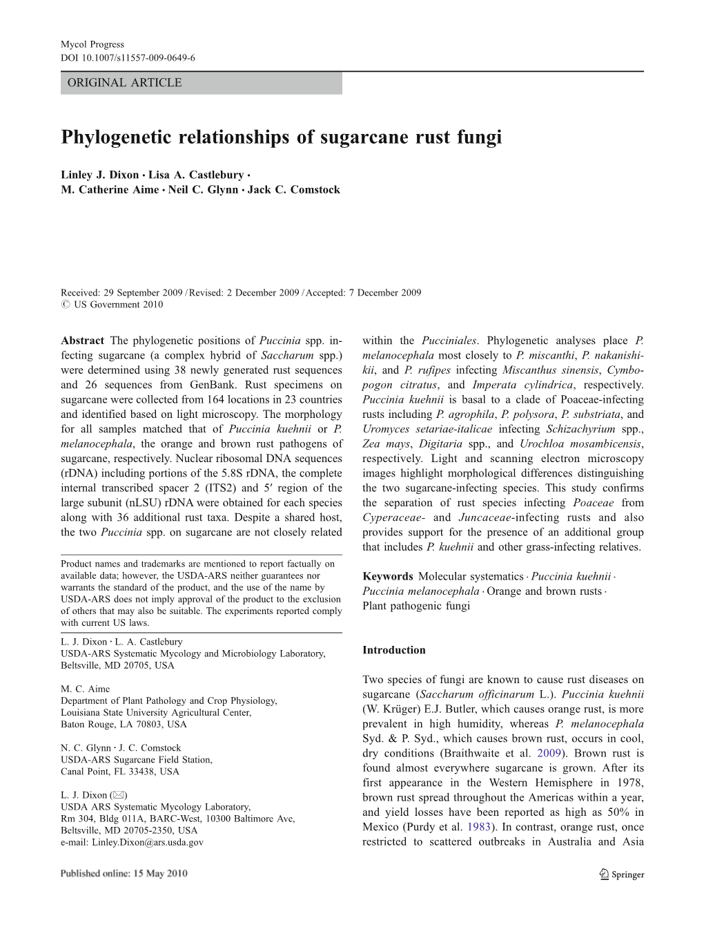 Phylogenetic Relationships of Sugarcane Rust Fungi