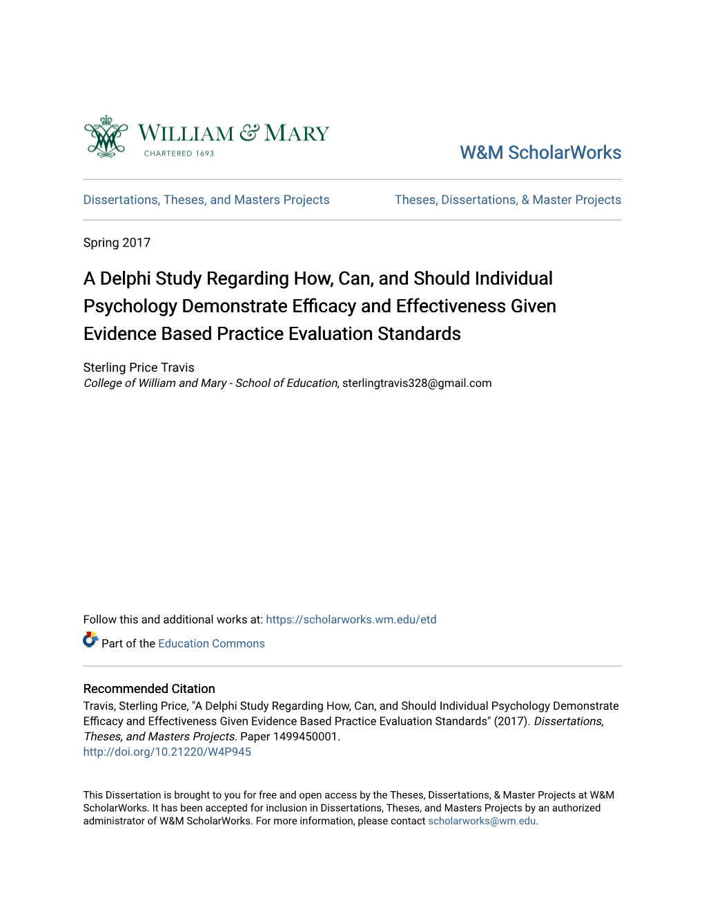 A Delphi Study Regarding How, Can, and Should Individual Psychology Demonstrate Efficacy Andff E Ectiveness Given Evidence Based Practice Evaluation Standards