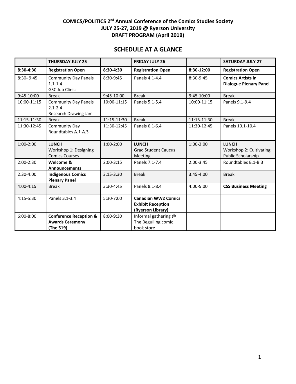 Schedule at a Glance