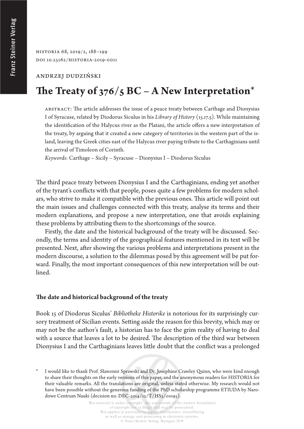 T﻿﻿﻿He Treaty of 376/5 BC – a New Interpretation*