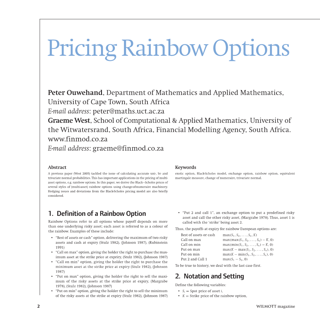 Pricing Rainbow Options