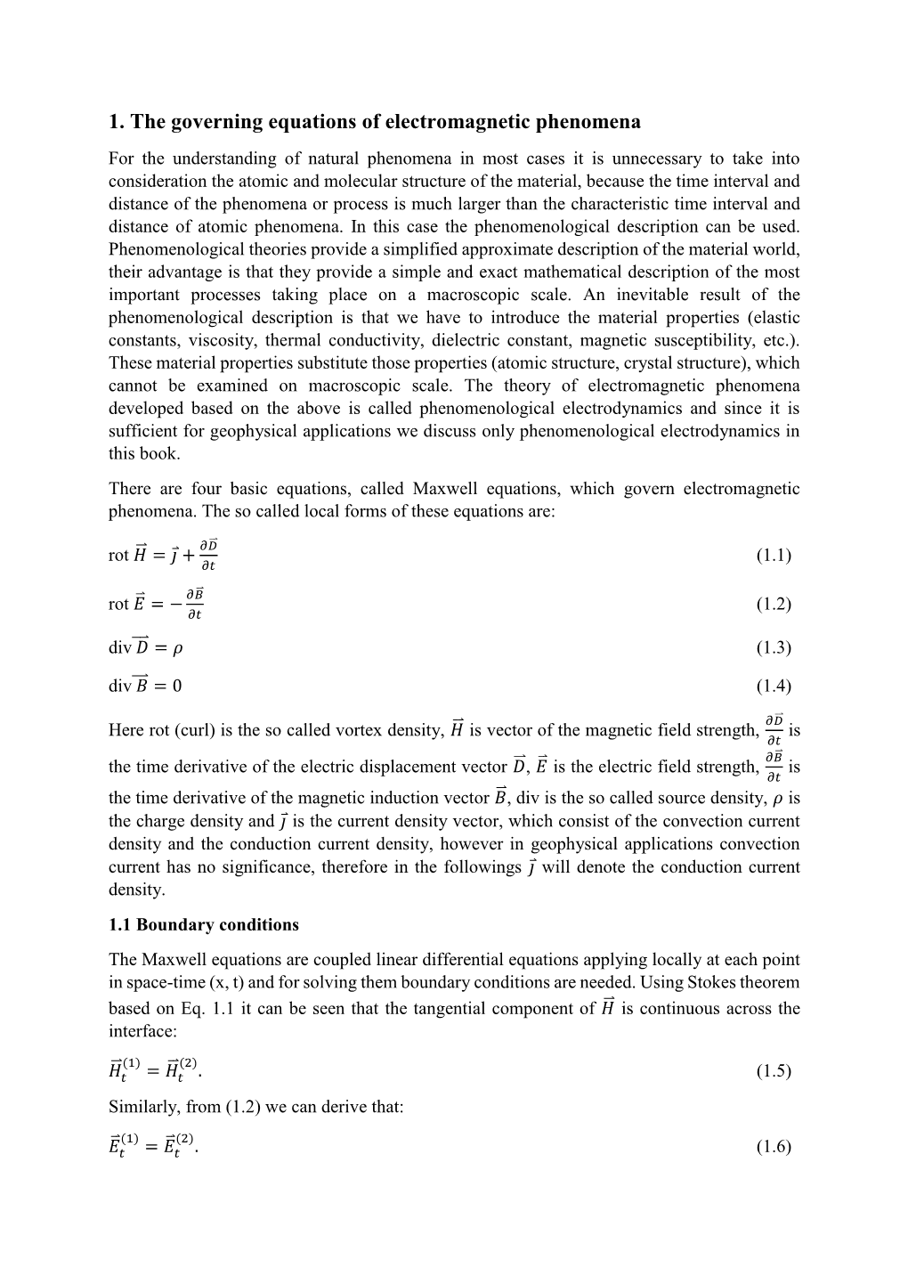 1. the Governing Equations of Electromagnetic Phenomena