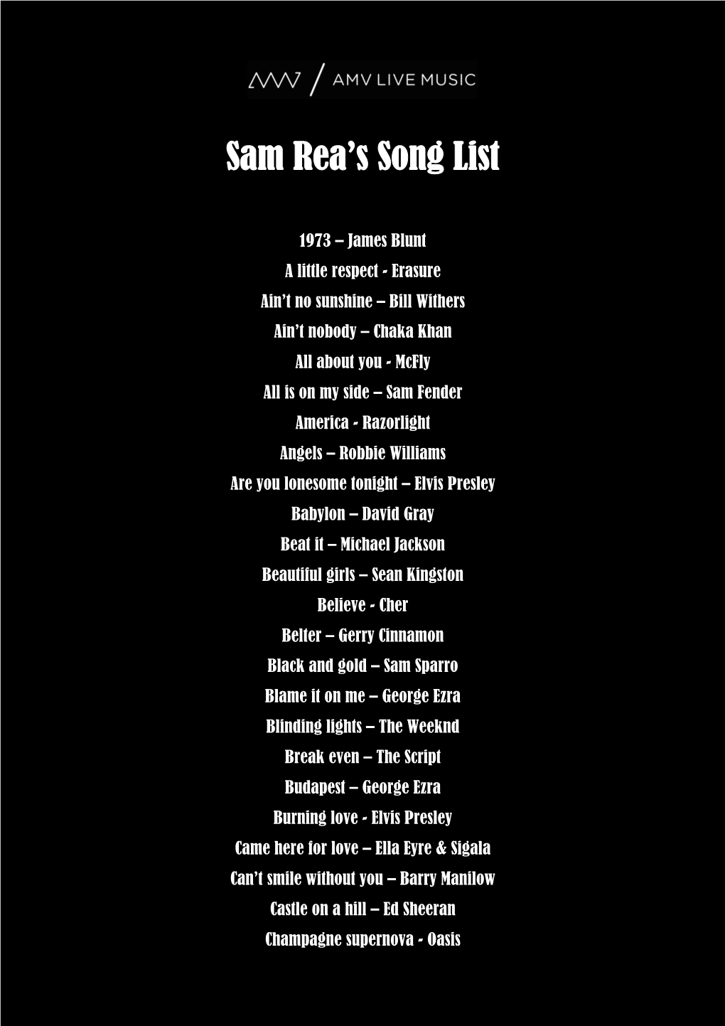 Sam Rea's Song List