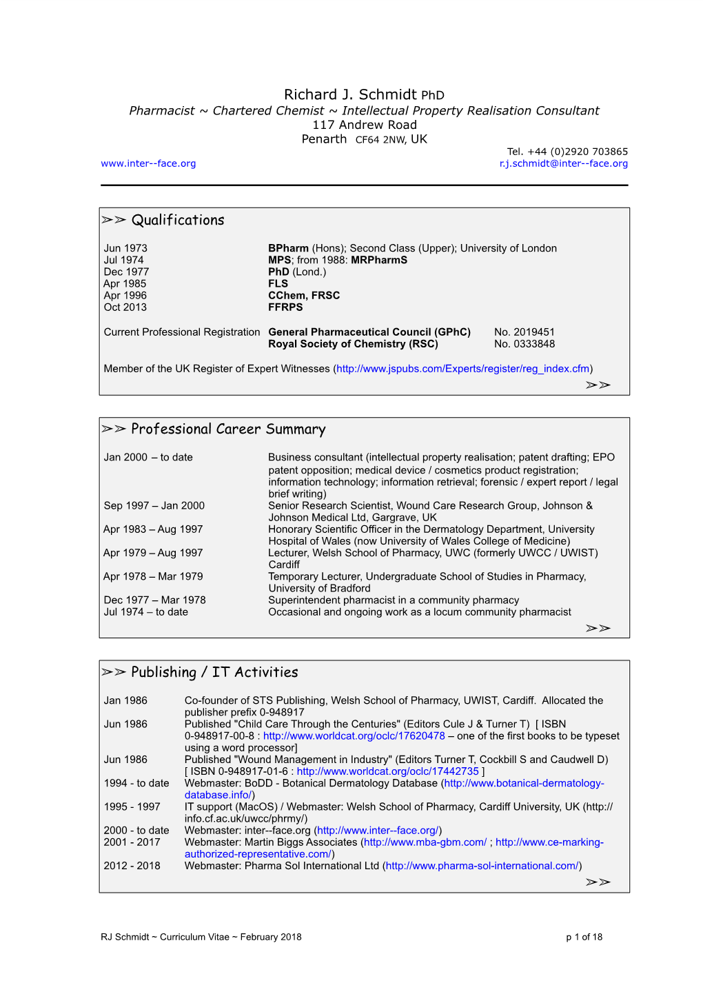 Richard J. Schmidt Phd Qualifications Professional Career Summary Publishing / IT Activities