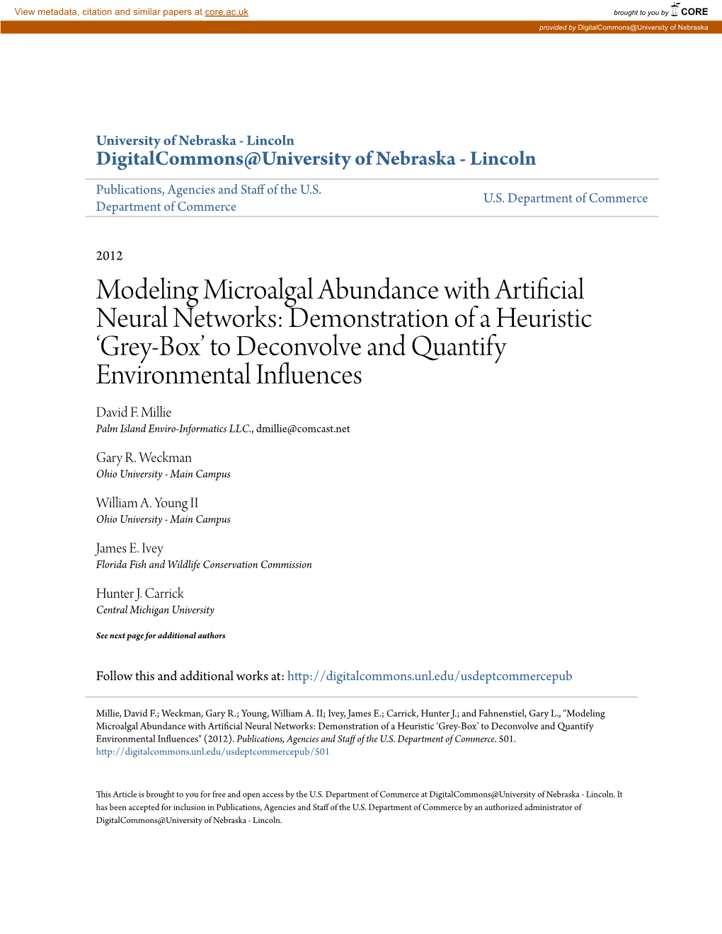 Modeling Microalgal Abundance with Artificial Neural Networks: Demonstration of a Heuristic 'Grey-Box' to Deconvolve And