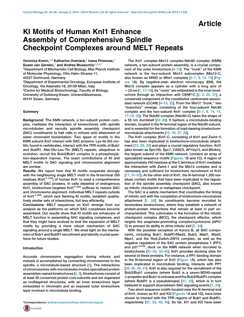 KI Motifs of Human Knl1 Enhance Assembly of Comprehensive Spindle Checkpoint Complexes Around MELT Repeats