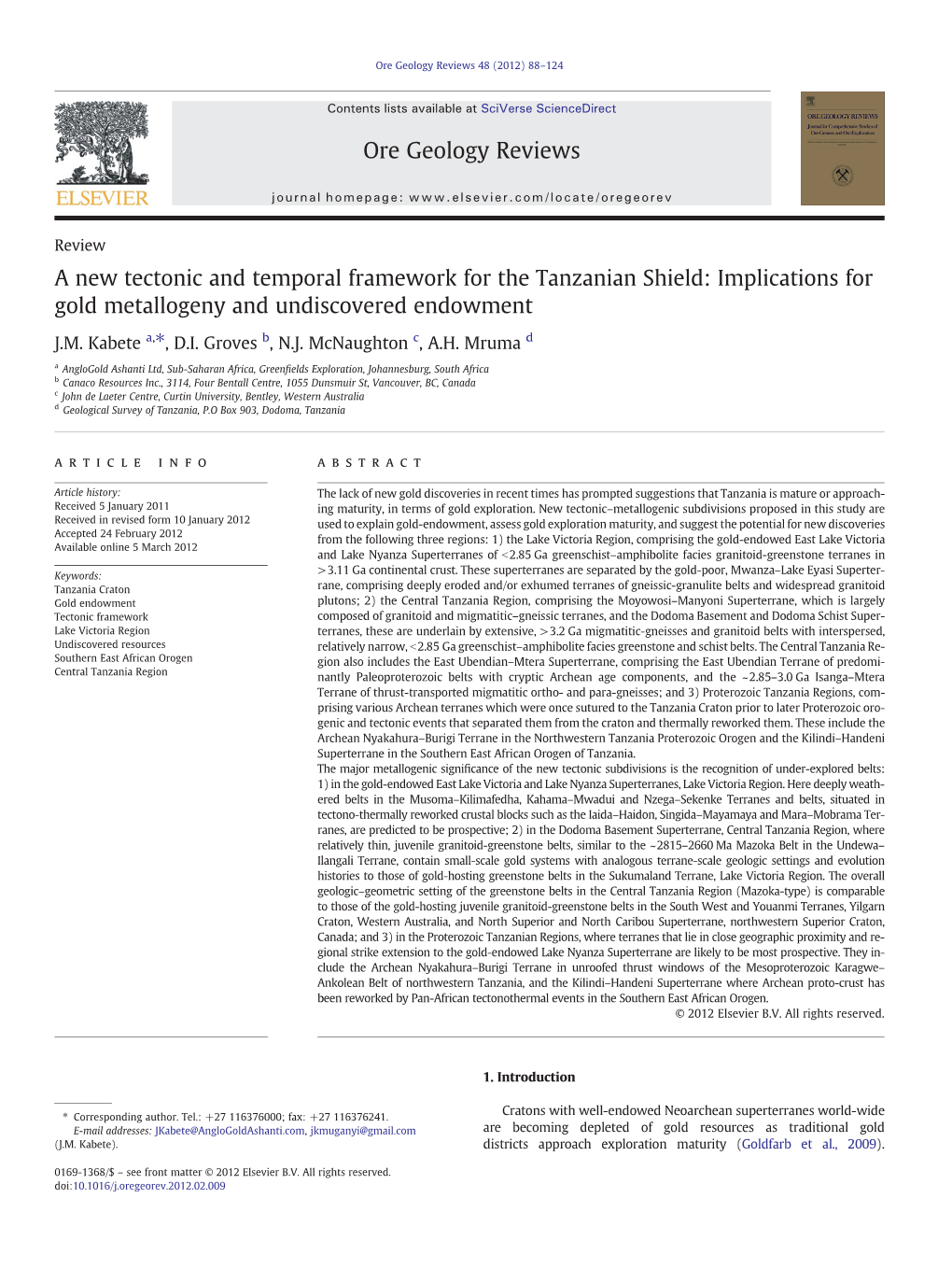 A New Tectonic and Temporal Framework for the Tanzanian Shield: Implications for Gold Metallogeny and Undiscovered Endowment