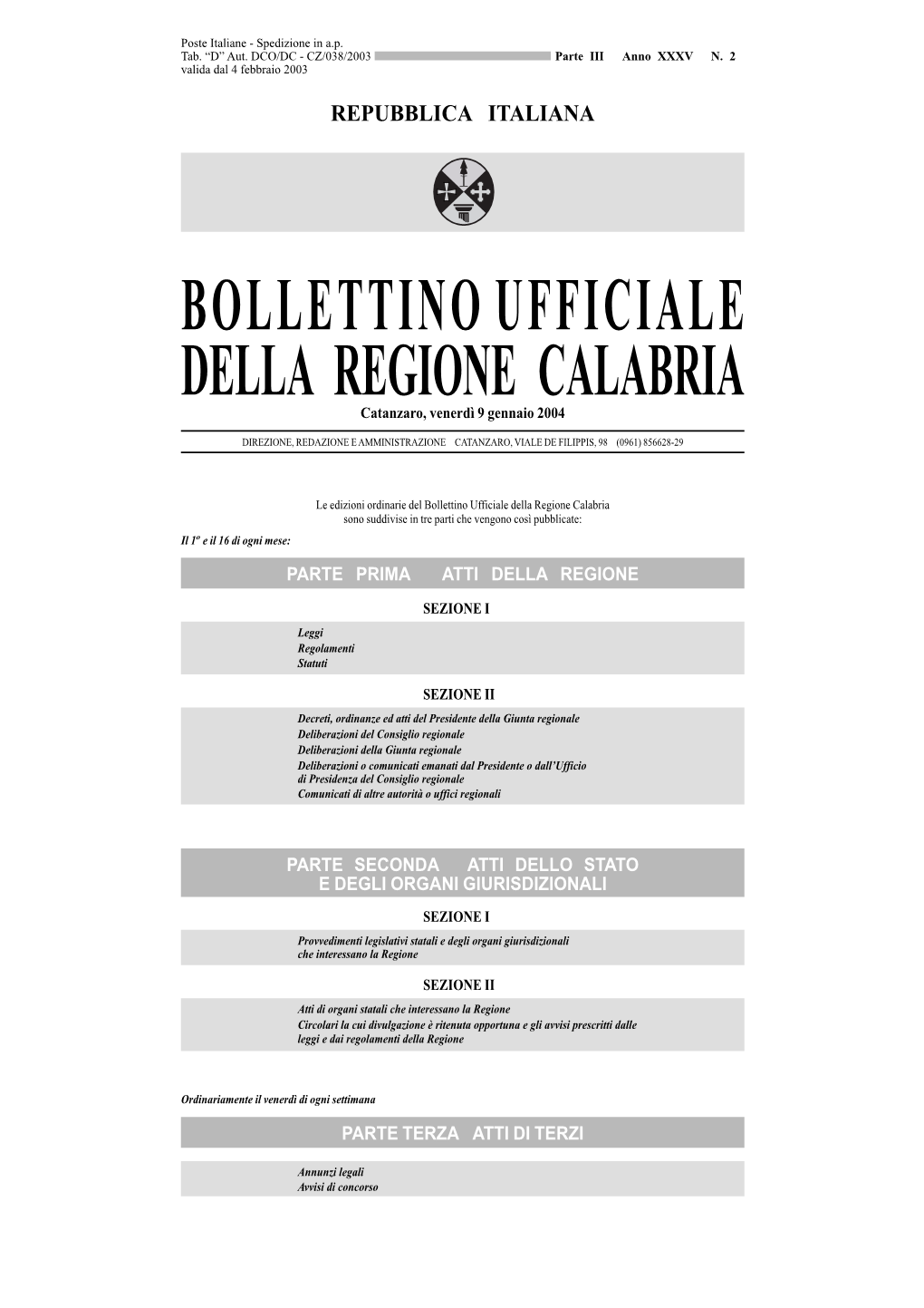 Bollettinoufficiale Della Regione Calabria