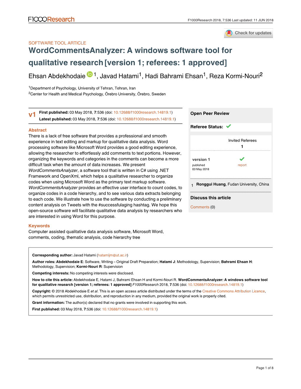 A Windows Software Tool for Qualitative Research[Version 1; Referees