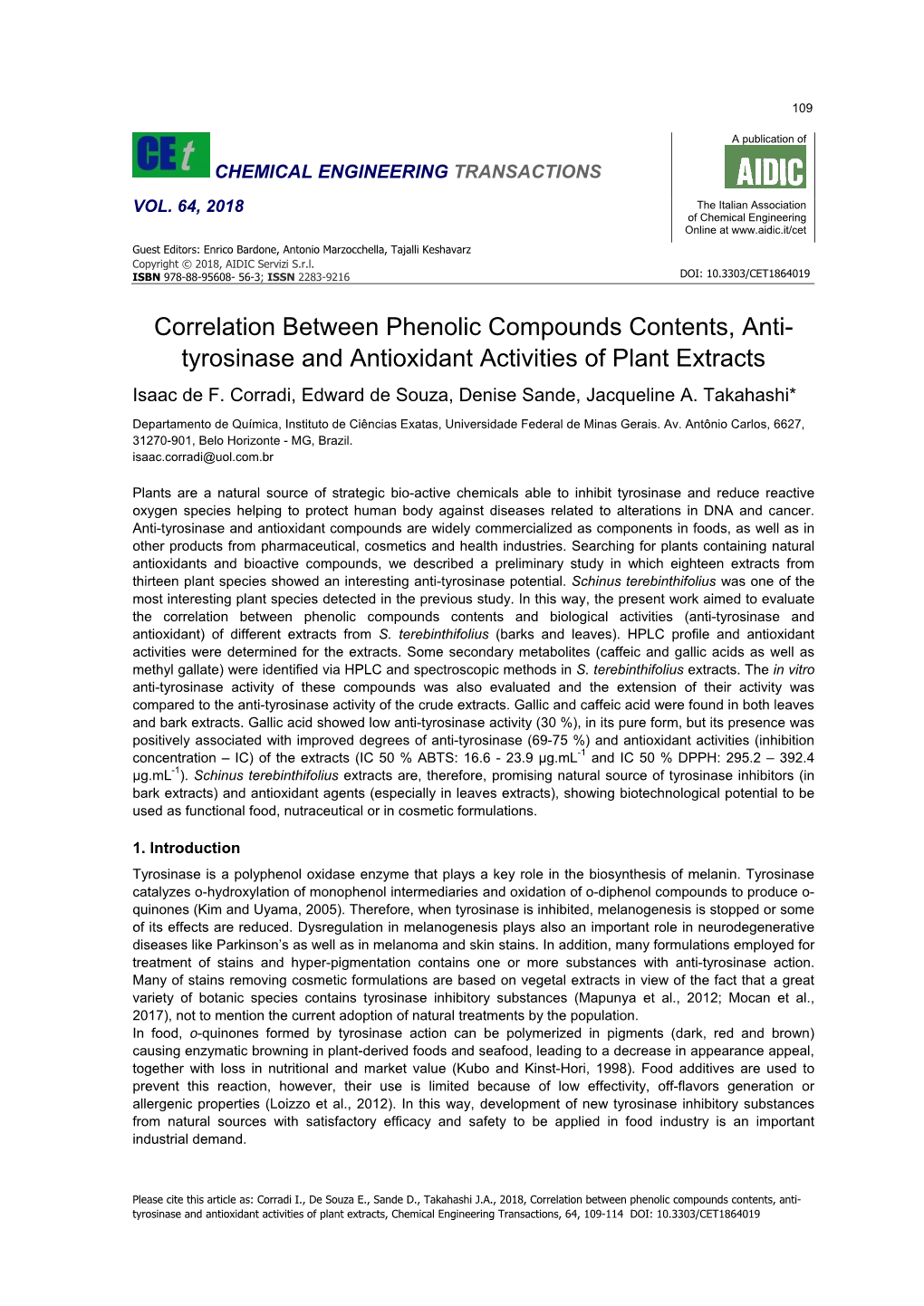 Tyrosinase and Antioxidant Activities of Plant Extracts