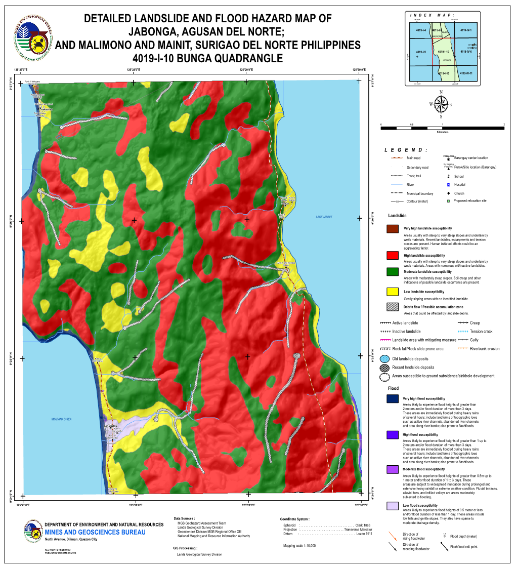 And Malimono and Mainit, Surigao Del Norte Philippines Kitcharao 4019-I-9 4019-I-10 4119-Iv-6 9°25'0"N 4019-I-10 Bunga Quadrangle 9°25'0"N Jabonga