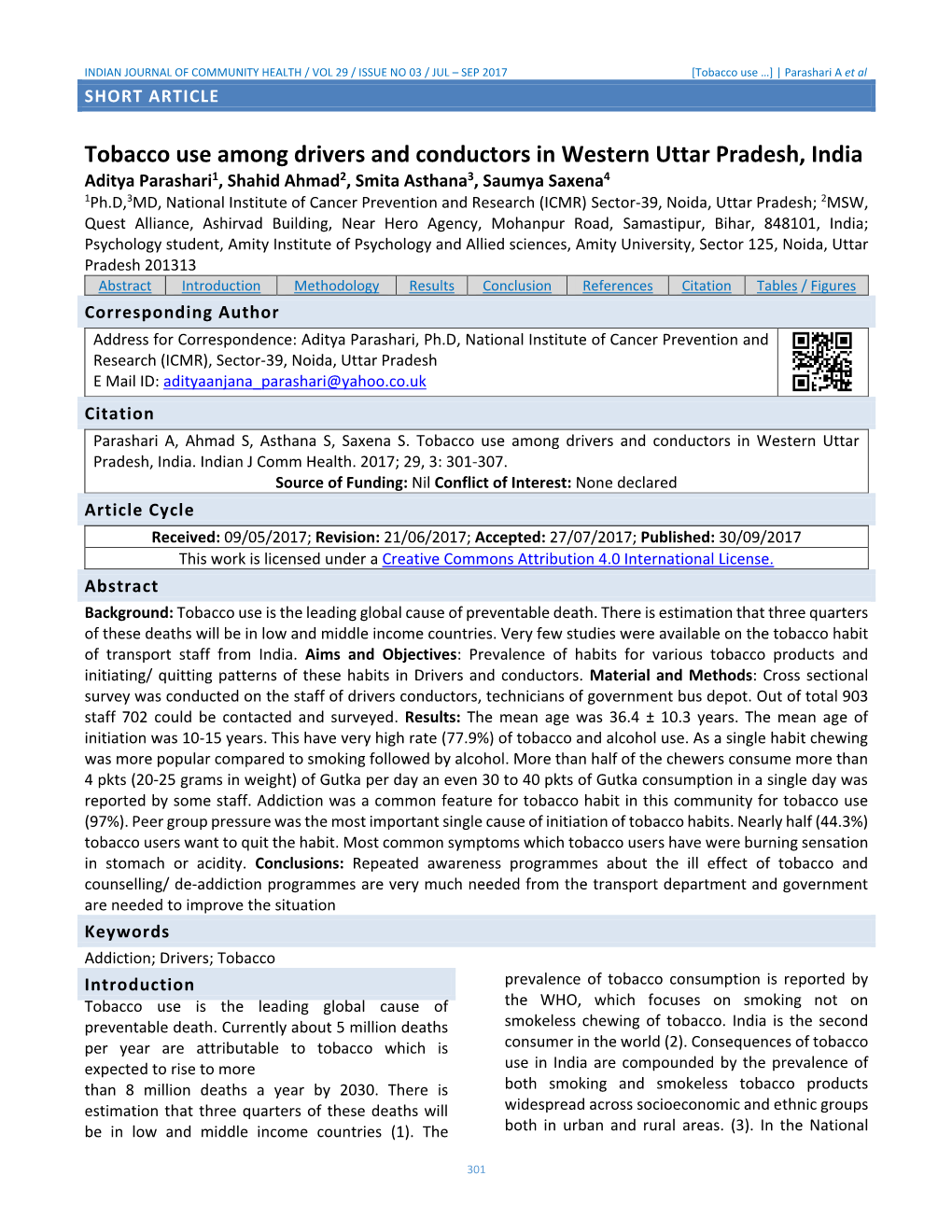 Tobacco Use Among Drivers and Conductors in Western Uttar