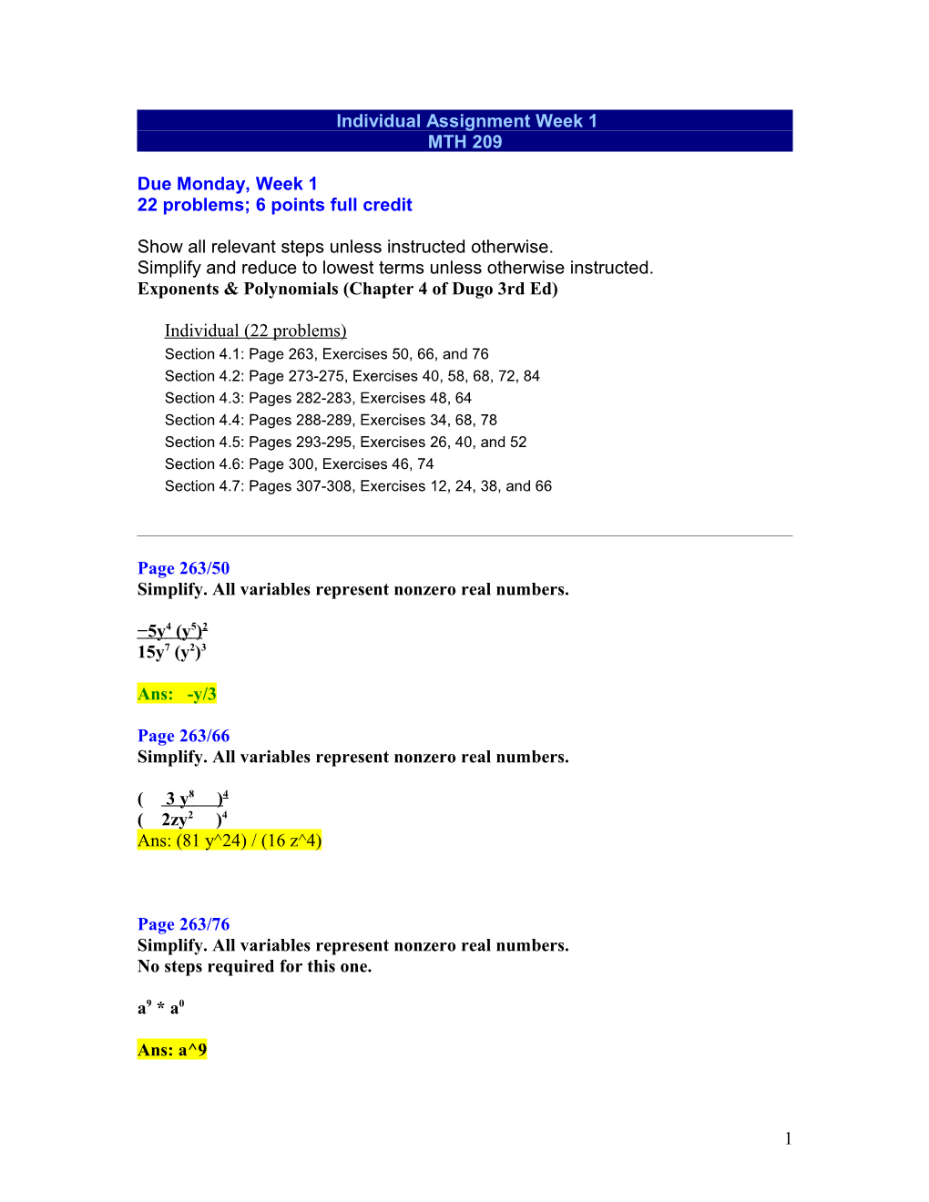 Math 209 Individual Textbook Solutions Week 1