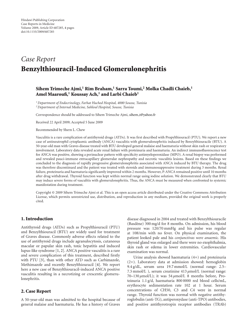 Case Report Benzylthiouracil-Induced Glomerulonephritis