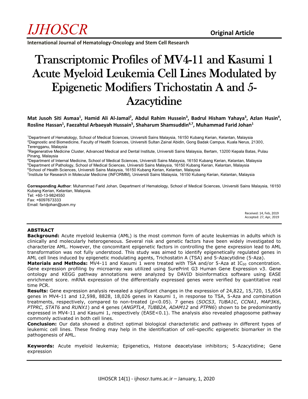 IJHOSCR Original Article International Journal of Hematology-Oncology and Stem Cell Research