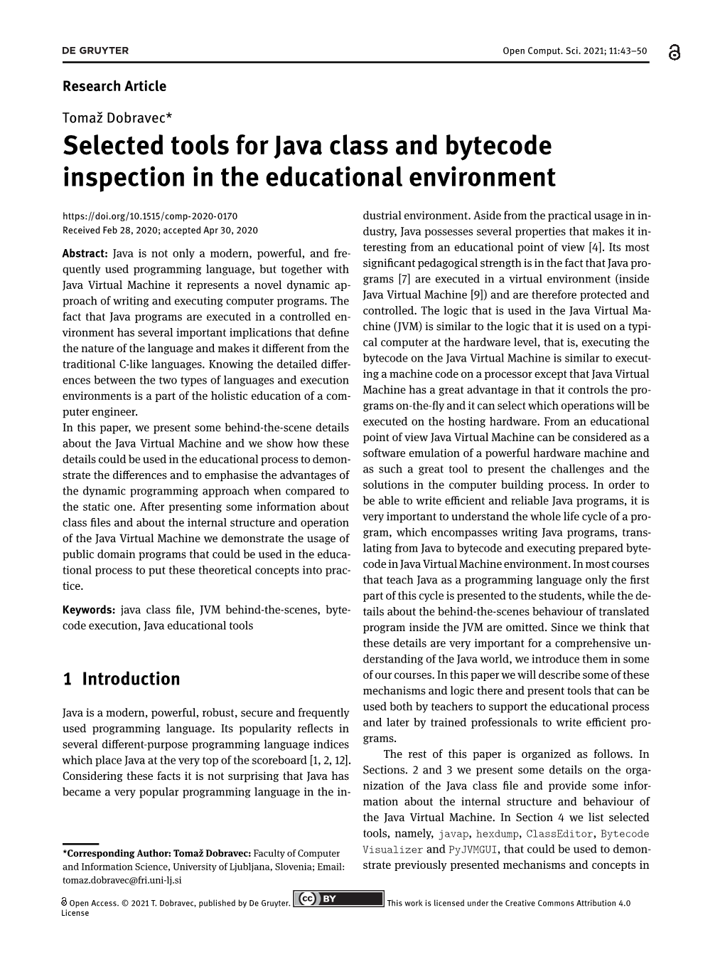 Selected Tools for Java Class and Bytecode Inspection in the Educational Environment Dustrial Environment