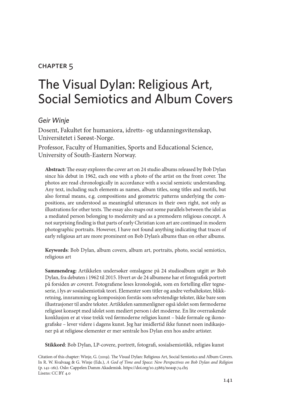 The Visual Dylan: Religious Art, Social Semiotics and Album Covers