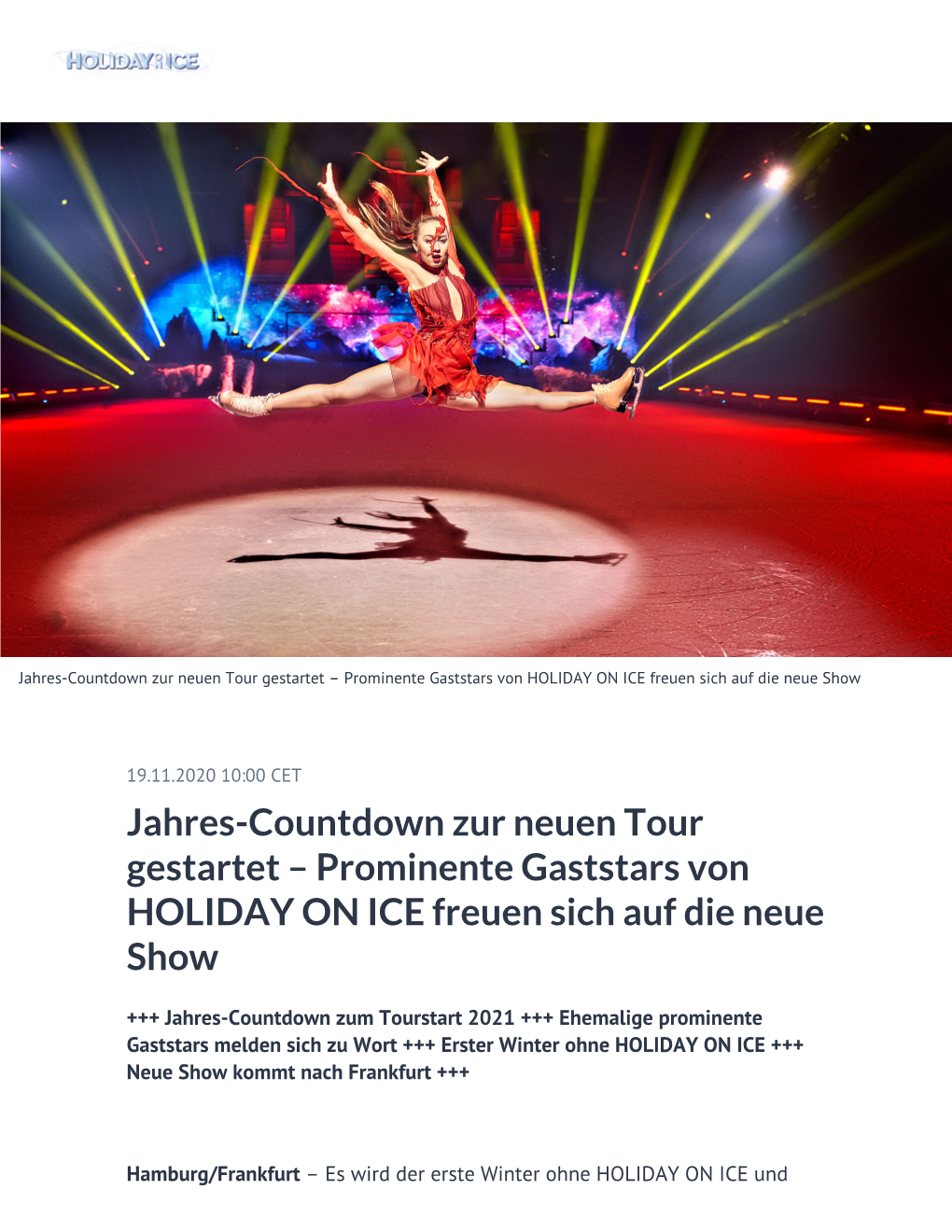 Jahres-Countdown Zur Neuen Tour Gestartet – Prominente Gaststars Von HOLIDAY on ICE Freuen Sich Auf Die Neue Show