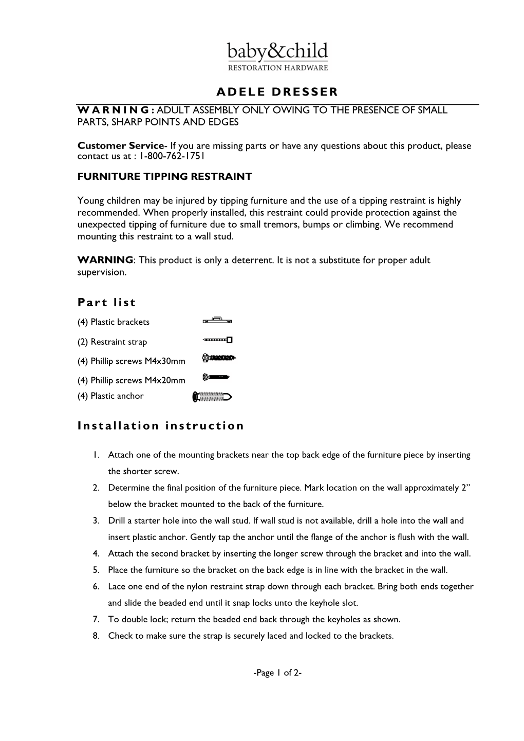 ADELE DRESSER Part List Installation Instruction