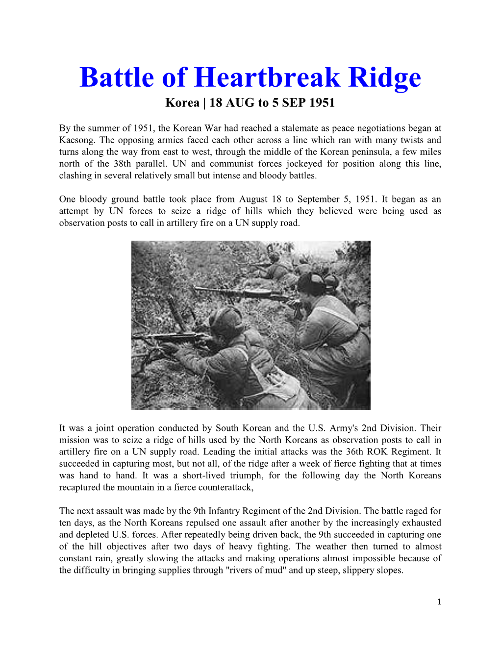Korea Battle of Heartbreak Ridge