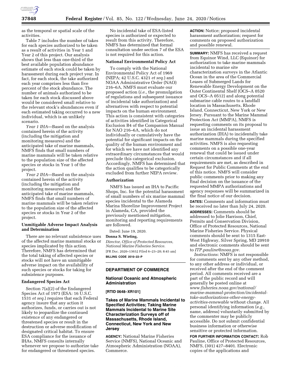 Federal Register/Vol. 85, No. 122/Wednesday, June 24, 2020