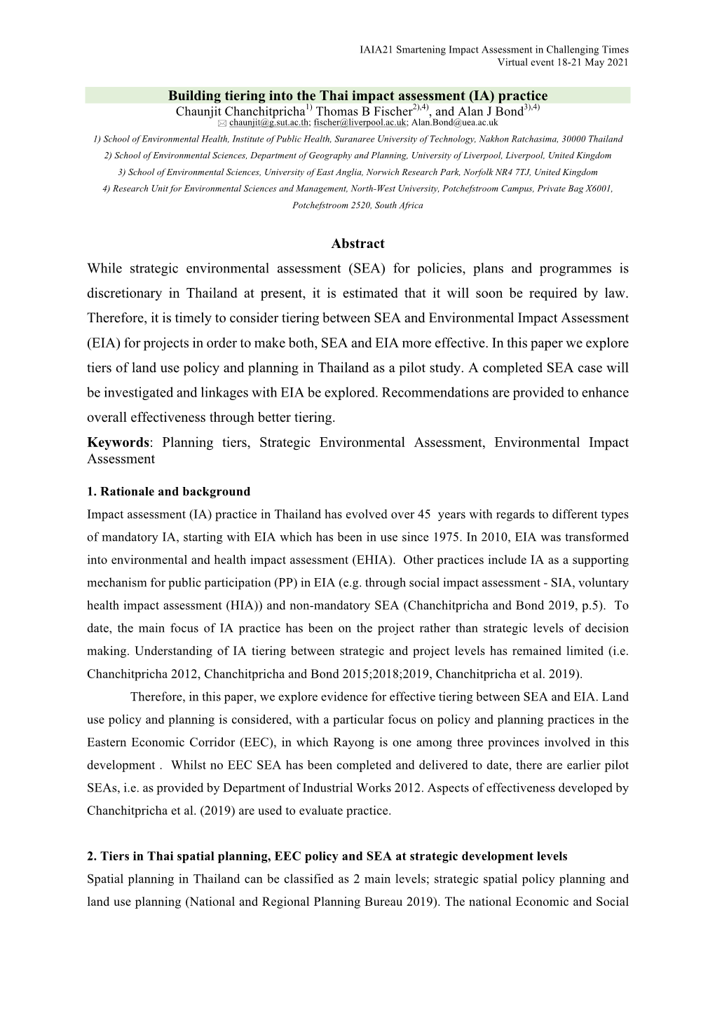 Building Tiering Into the Thai Impact Assessment (IA) Practice Abstract