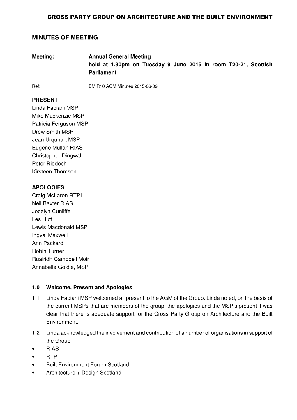 Minutes of Meeting 9 June 2015
