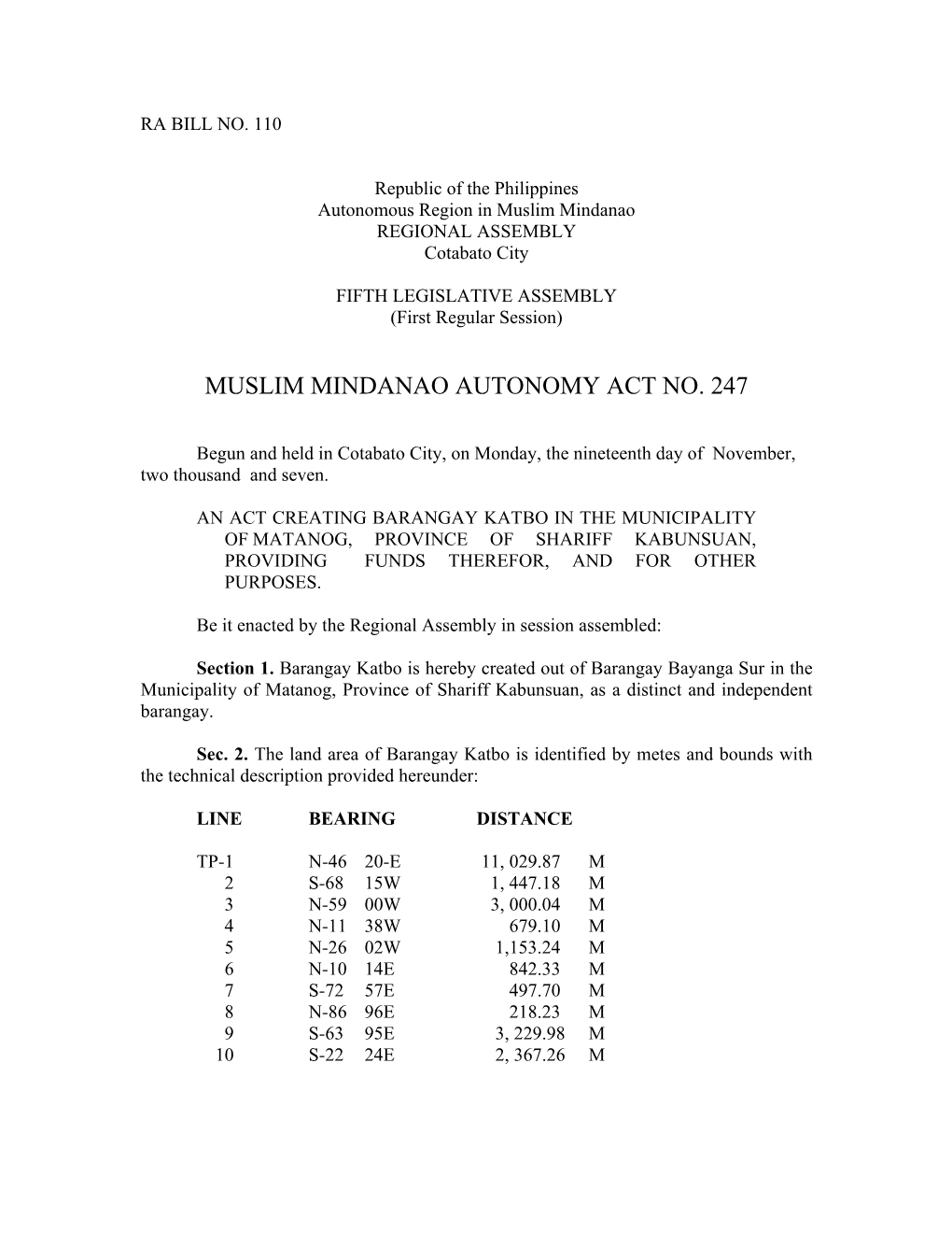 Muslim Mindanao Autonomy Act No. 247