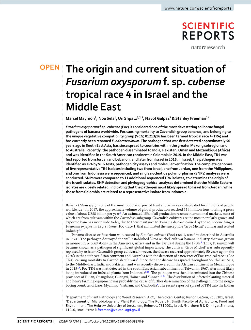 The Origin and Current Situation of Fusarium Oxysporum F. Sp. Cubense