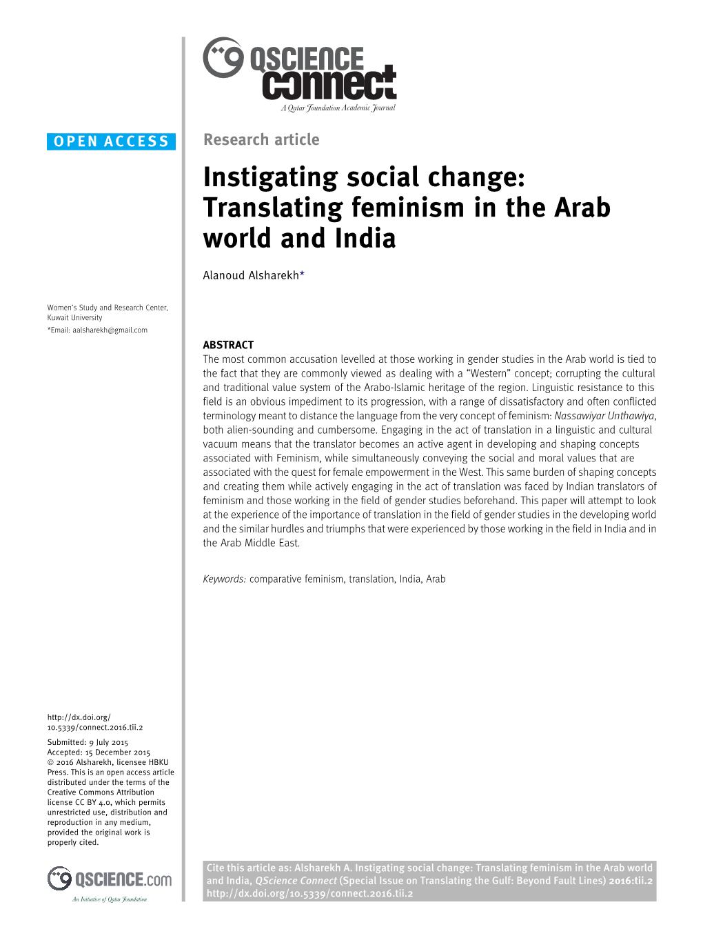 Instigating Social Change: Translating Feminism in the Arab World and India