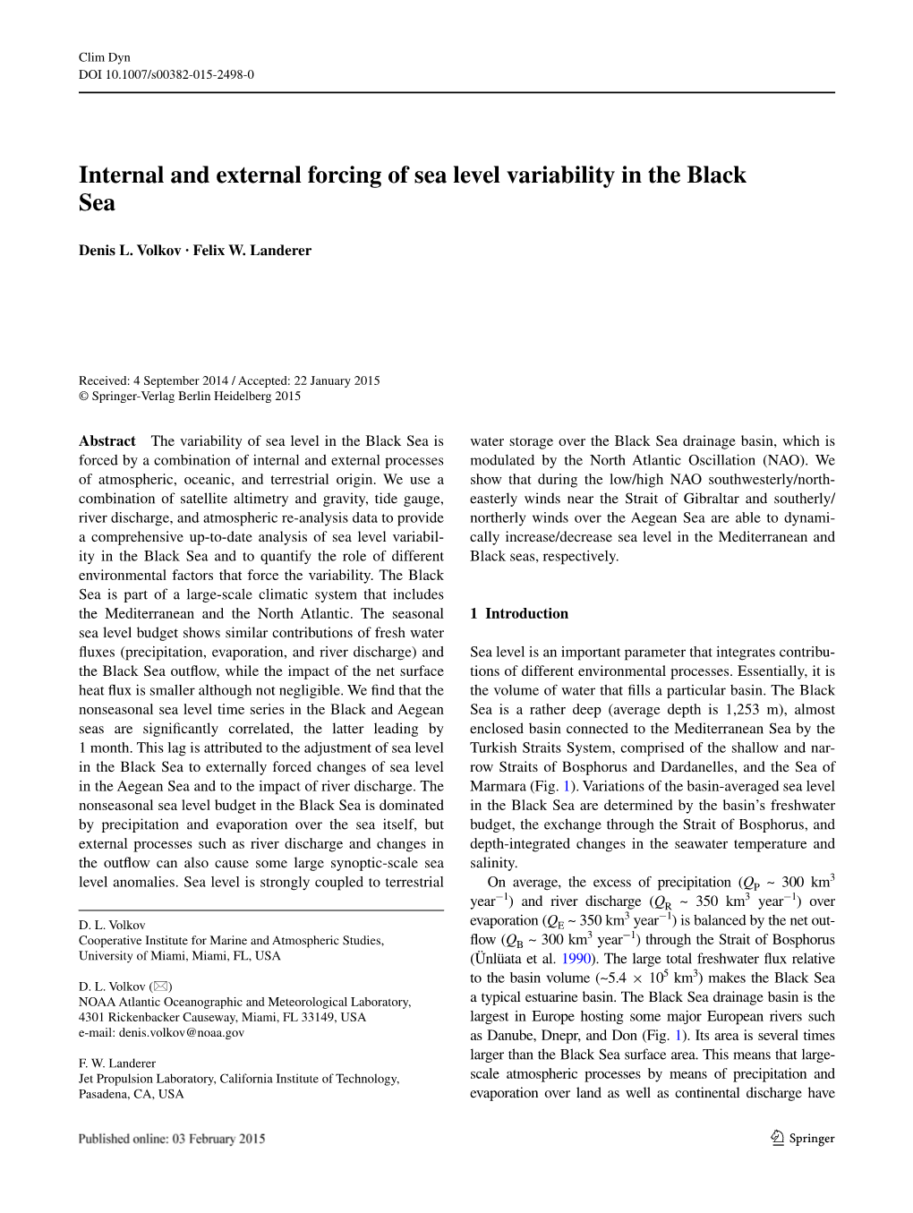 Internal and External Forcing of Sea Level Variability in the Black Sea