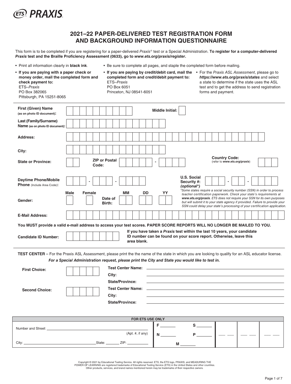 Registration Form and Background Information Questionnaire