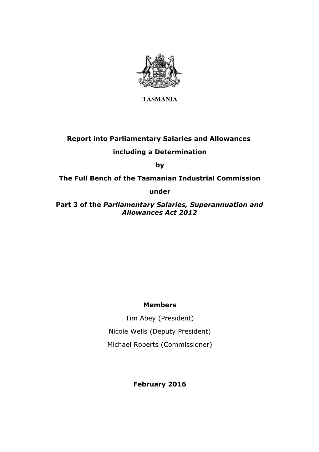 Report Into Parliamentary Salaries and Allowances