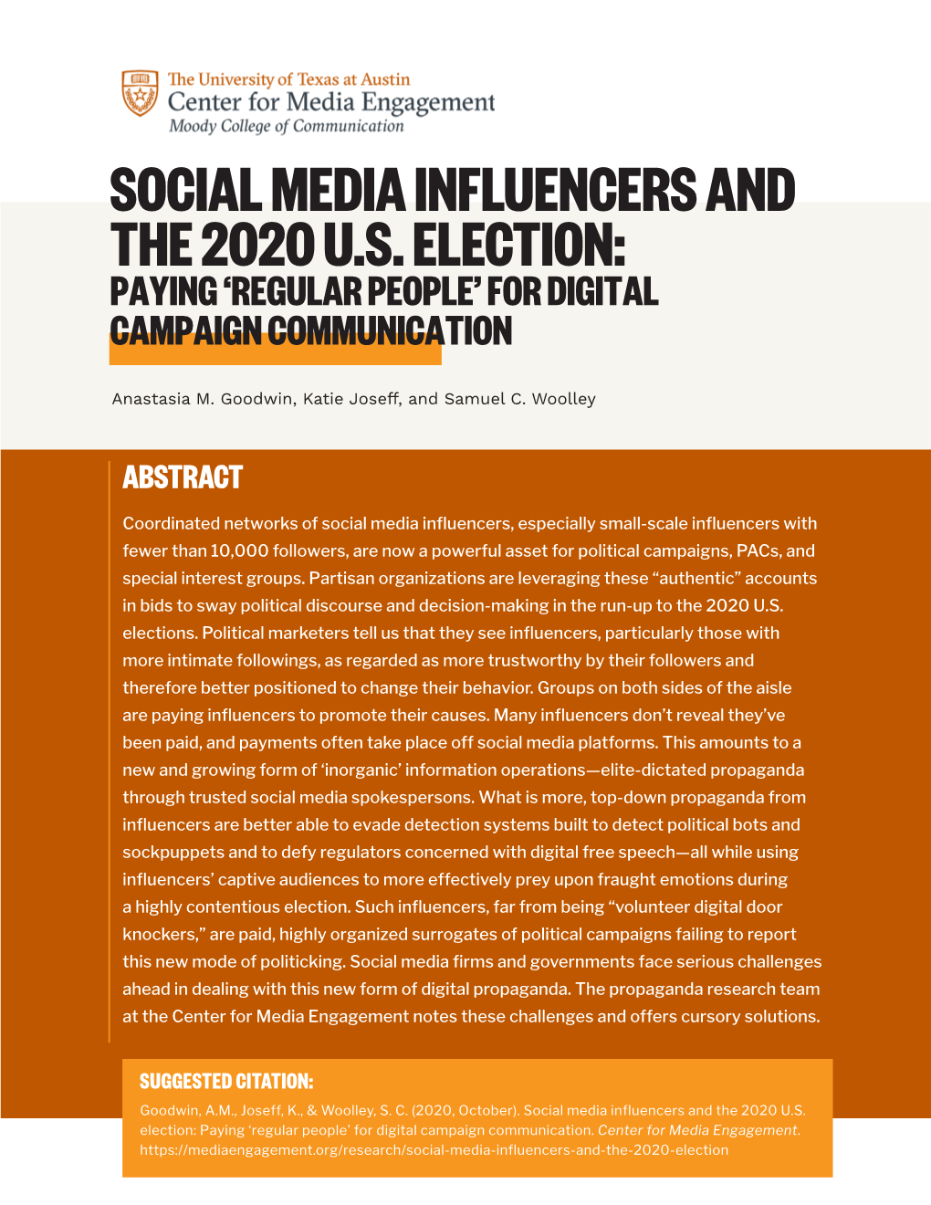 Social Media Influencers and the 2020 U.S. Election: Paying ‘Regular People’ for Digital Campaign Communication