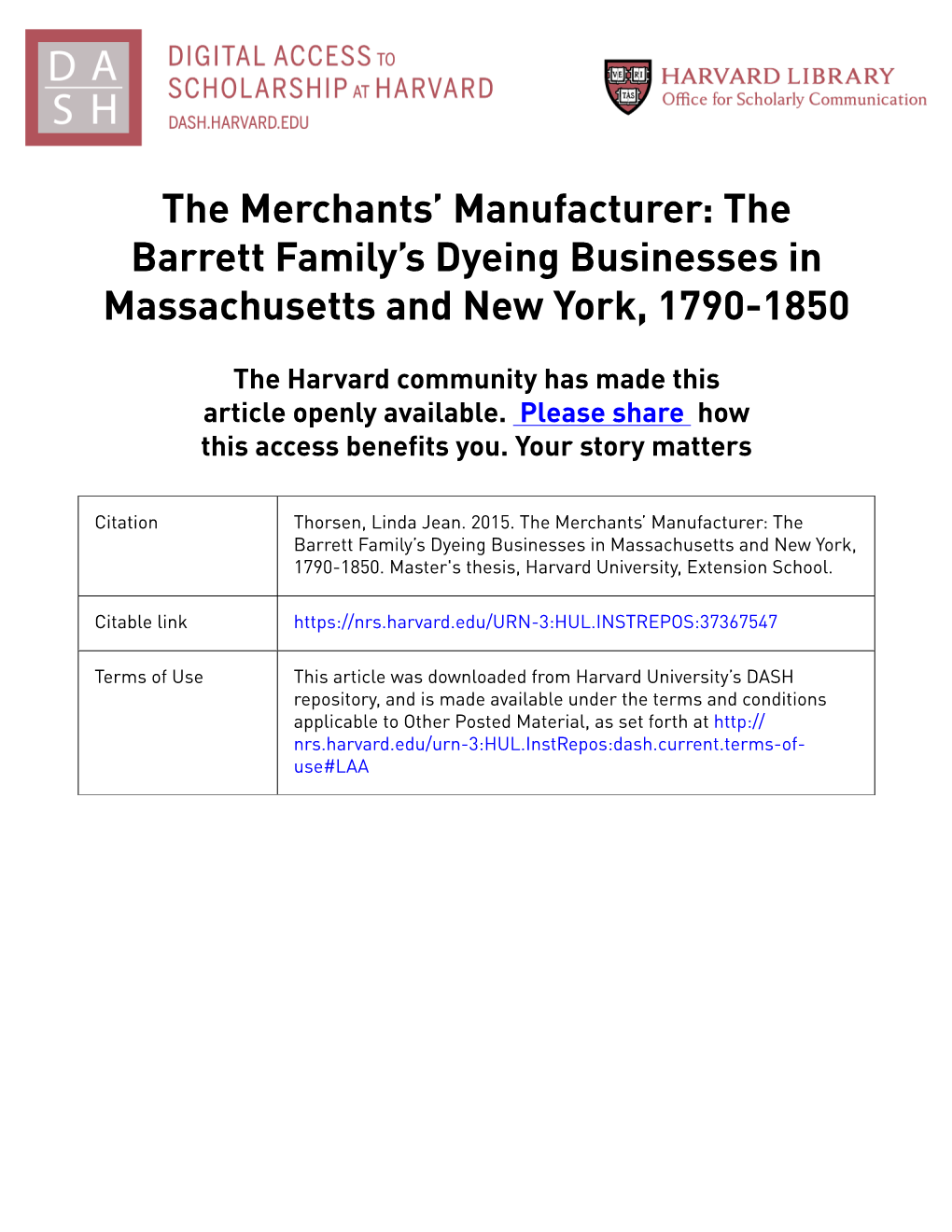 The Merchants' Manufacturer: the Barrett Family's Dyeing Businesses